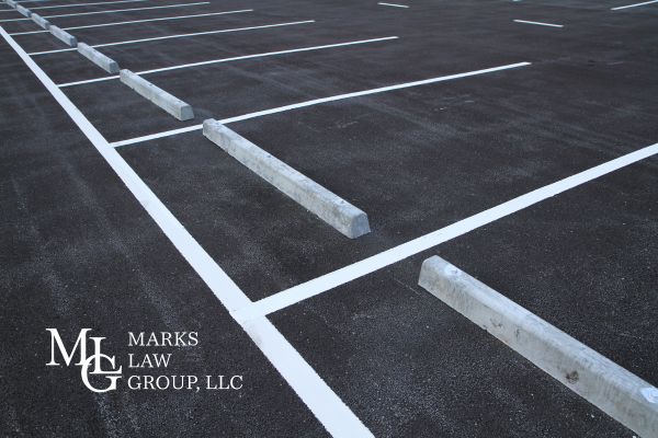 a parking lot with empty spaces