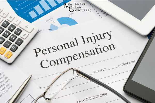 a calculator, and injury compensation form on a desk